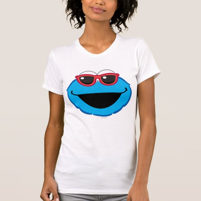 T-shirts Cookie Sorrindo Rosto com Óculos Solares (Frente)