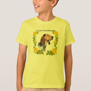 T-shirts Coonhound do inglês americano e rosas amarelos