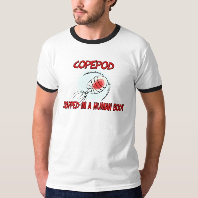 T-shirts Copepod prendido em um corpo humano (Frente)