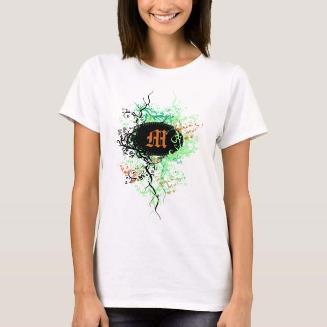 T-shirts Cor damasco de safra com Monograma - Letra M (Frente)