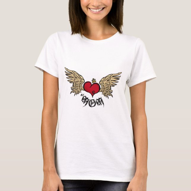 T-shirts Coração coroado do tatuagem mamã artística com (Frente)