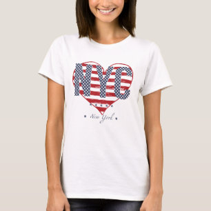 T-shirts Coração da bandeira americana de NYC