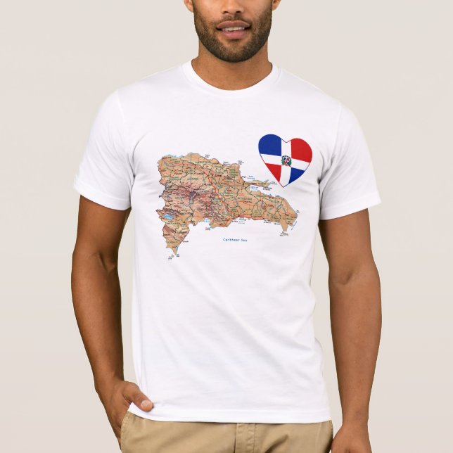 T-shirts Coração da bandeira da República Dominicana e (Frente)