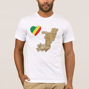 T-shirts Coração da bandeira de Congo-Brazzaville e t-shi