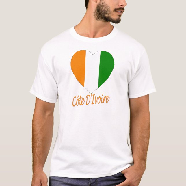 T-shirts Coração da bandeira de D'Ivoire da costa (Frente)