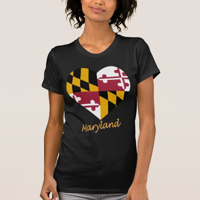 T-shirts Coração da bandeira de Maryland (Frente)