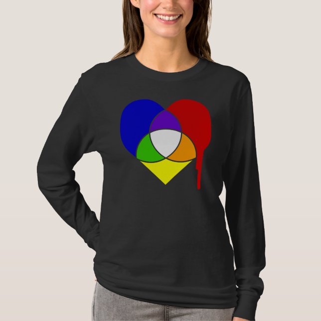 T-shirts coração do gráfico de cores (Frente)