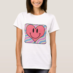 T-shirts Coração retro de sorriso do dia dos namorados dos