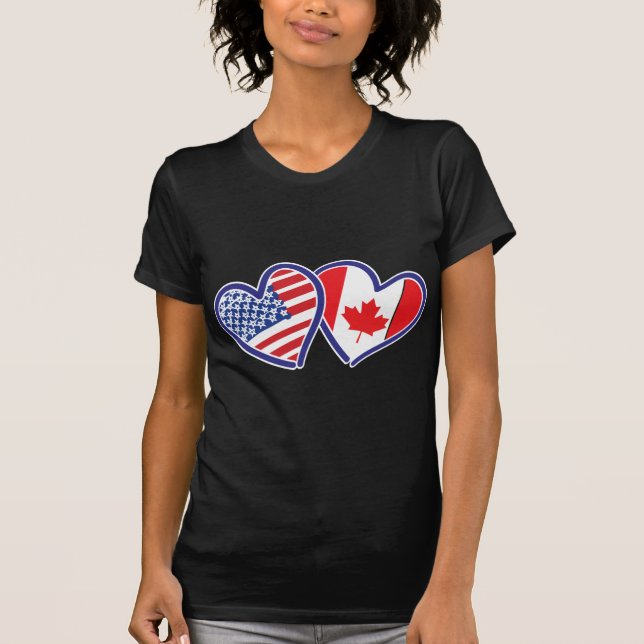 T-shirts Corações de Sinalizador Canadiano e Americano (Frente)