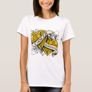 T-shirts Corações duplos do sobrevivente de câncer do