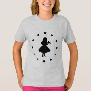 T-shirts Corações pretos em torno das bebidas de Alice