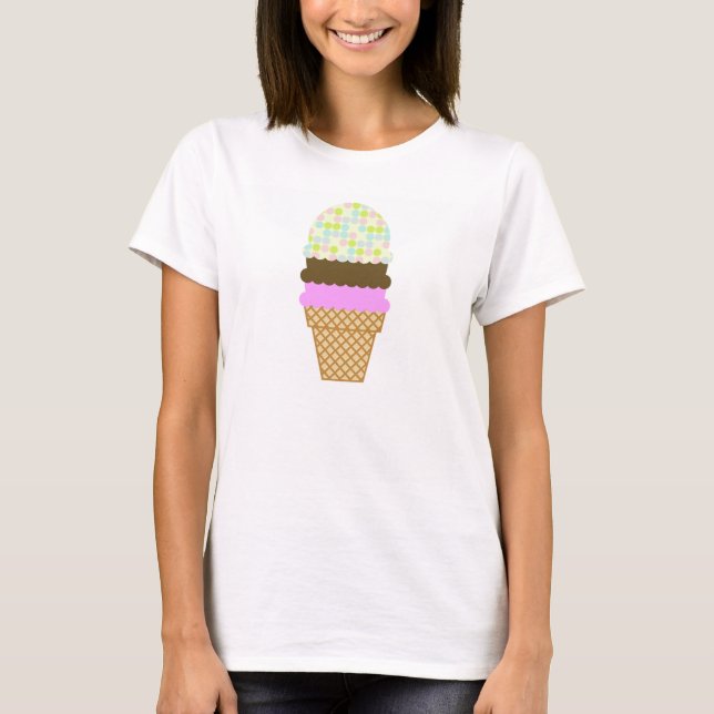 T-shirts Cores Pastel, bolinhas; Cone do sorvete (Frente)