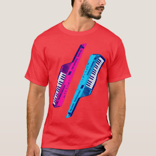 T-shirts Corey Tiger 80's Retro Keytar Rosa & Azul