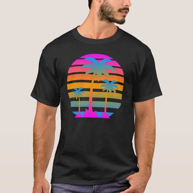 T-shirts Corey Tiger Retro Sunset Palm Trees (Frente)