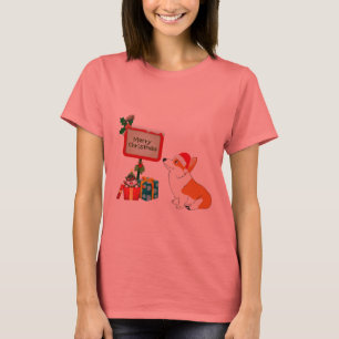 T-shirts Corgi de Galês com chapéu e sinal do papai noel