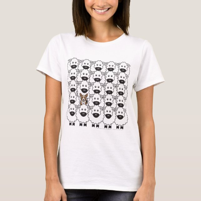 T-shirts Corgi nos carneiros (Frente)