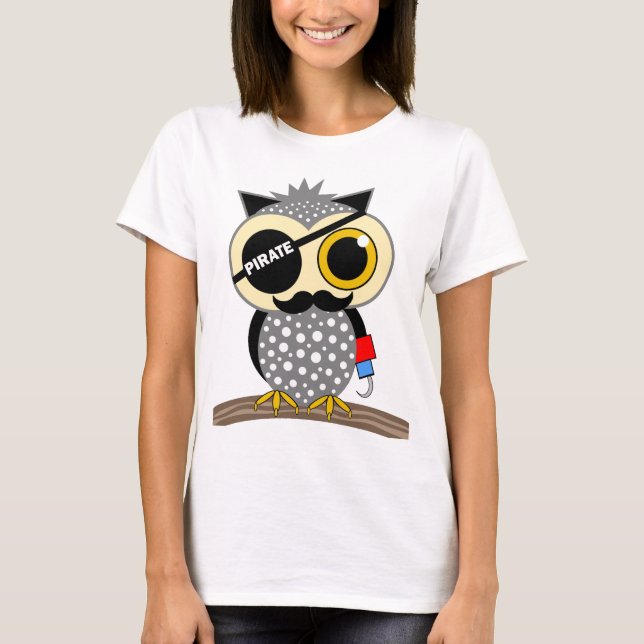 T-shirts coruja bonito do pirata (Frente)