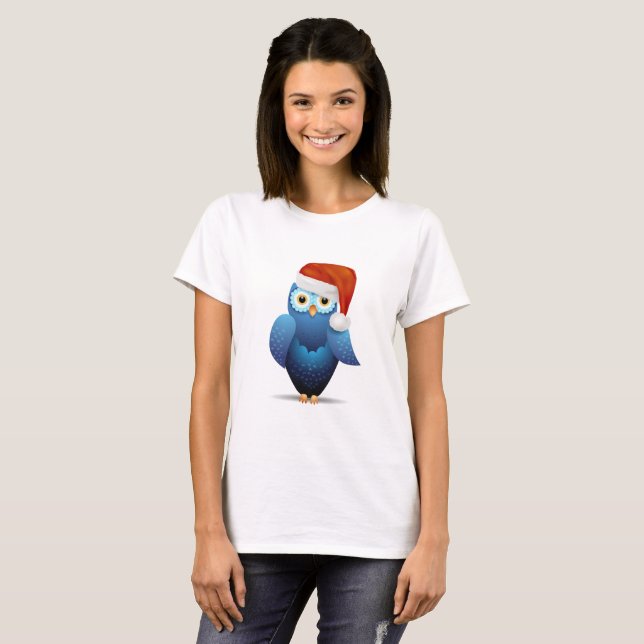 T-shirts Coruja coruja com chapéu Papai noel (Frente Completa)