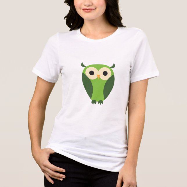 T-shirts Coruja De Cartoon Verde E Certa (Frente)