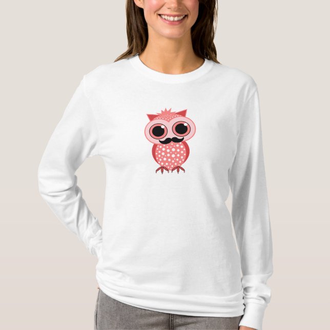 T-shirts coruja engraçada com bigode (Frente)