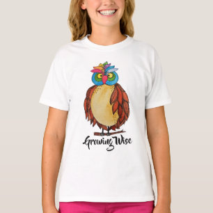 T-shirts Coruja mágica da aguarela com penas do arco-íris
