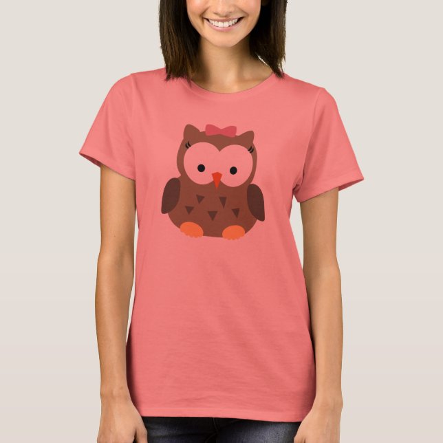T-shirts Coruja-menina-branca com Arco rosa (Frente)