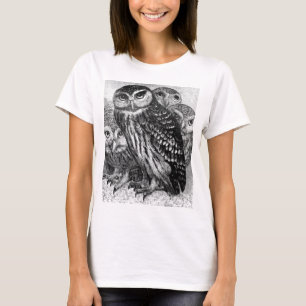 T-shirts Corujas, gravura vintage