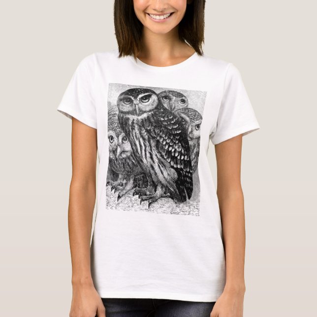 T-shirts Corujas, gravura vintage (Frente)