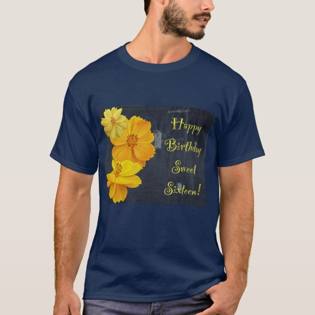 T-shirts Cosmos Floral Birthday Doce Dezesseis (Frente)