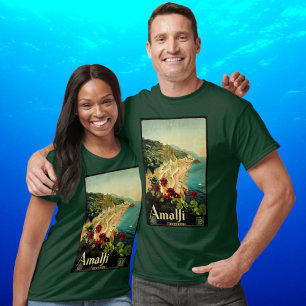 T-shirts Costa Amalfitana Itália, Cartaz de Viagem Antigo I