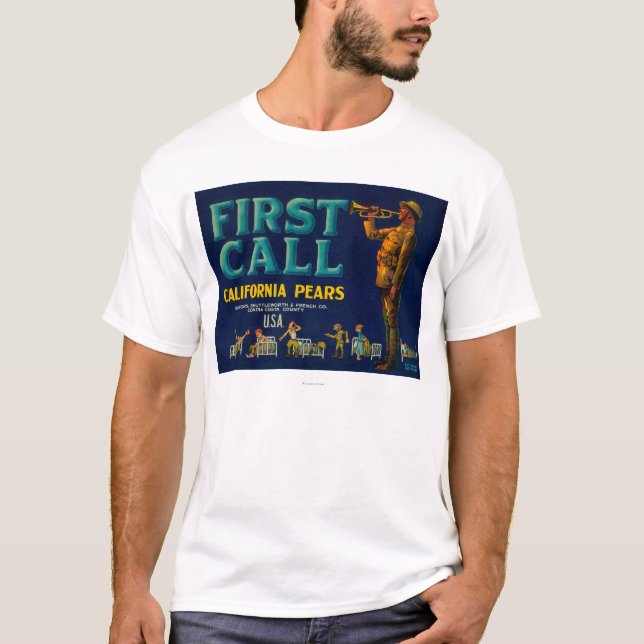 T-shirts Costela de LabelContra da caixa da pera da (Frente)