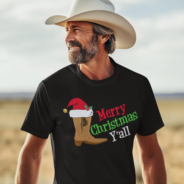 T-shirts Cowboy Feliz Natal Yall (Criador carregado)