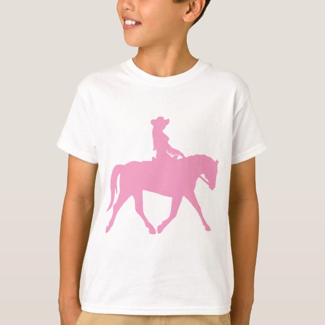 T-shirts Cowgirl Andando Seu Cavalo (rosa) (Frente)