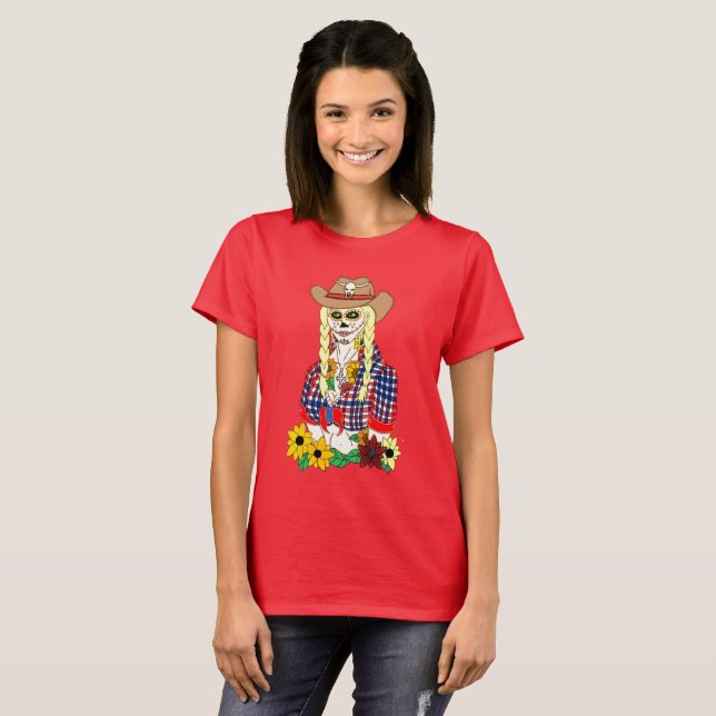 T-shirts Cowgirl Sugar Skull (Frente Completa)