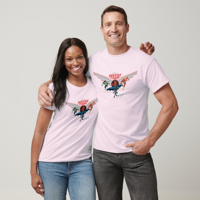 T-shirts Crachá e Heróis da Liga da Justiça (Unissex)