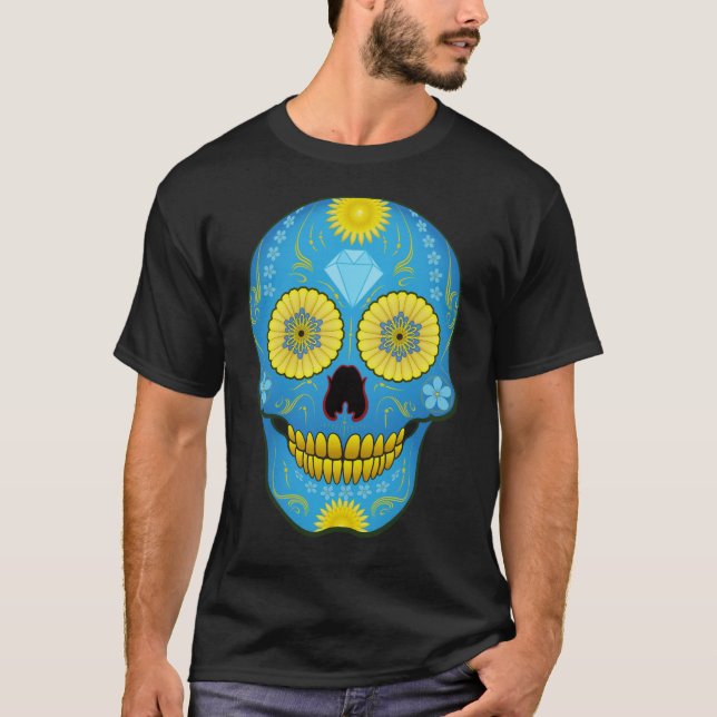 T-shirts Crânio azul do açúcar (Frente)
