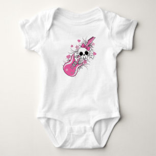 T-shirts Crânio bonito com guitarra cor-de-rosa