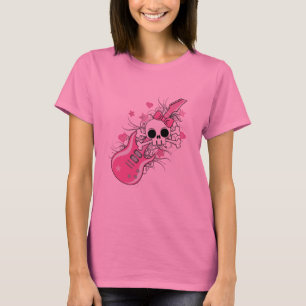 T-shirts Crânio bonito com violão rosa