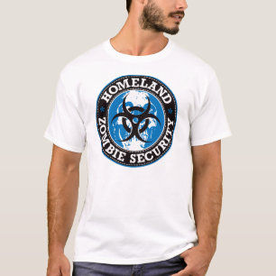 T-shirts Crânio da segurança do zombi da pátria - azul