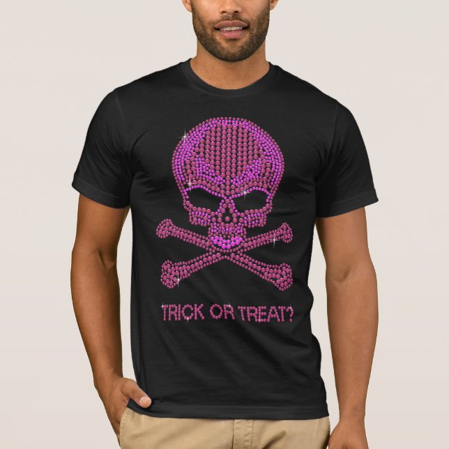 T-shirts Crânio de Rhinestone Rosa e Crossbones (Frente)