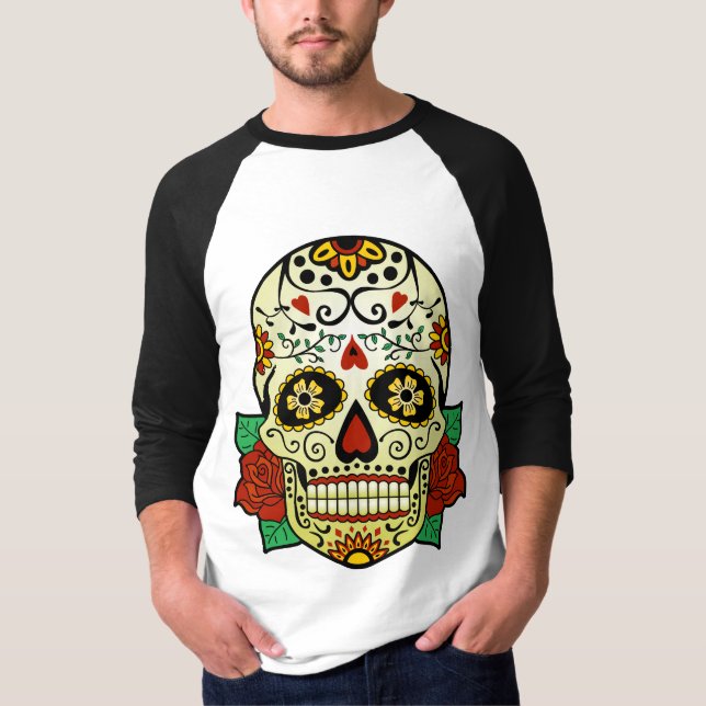 T-shirts Crânio do açúcar com rosas (Frente)