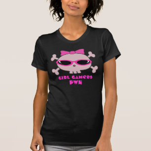 T-shirts Crânio do pwn dos Gamers da menina com óculos de