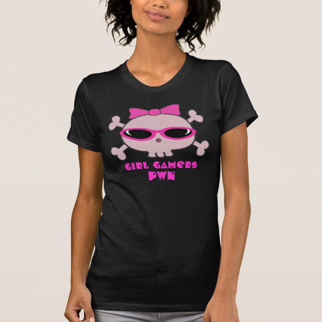 T-shirts Crânio do pwn dos Gamers da menina com óculos de (Frente)