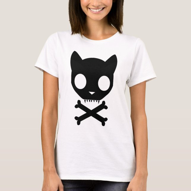 T-shirts Crânio e Crossbones de gato preto (Frente)