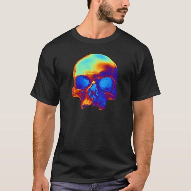 T-shirts Crânio em azul e Dourado (Frente)
