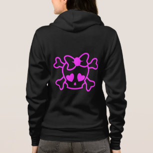 T-shirts Crânio feminino cor-de-rosa do emo com o hoodie