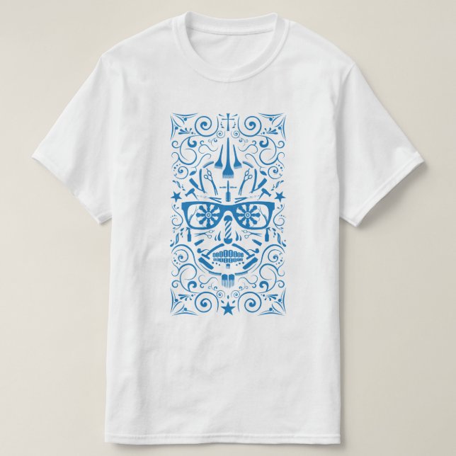 T-shirts crânio punk de barbearia (Frente do Design)