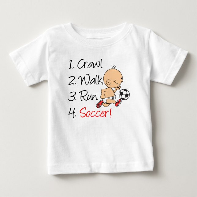 T-shirts Crawl Walk Run Soccer (Frente)