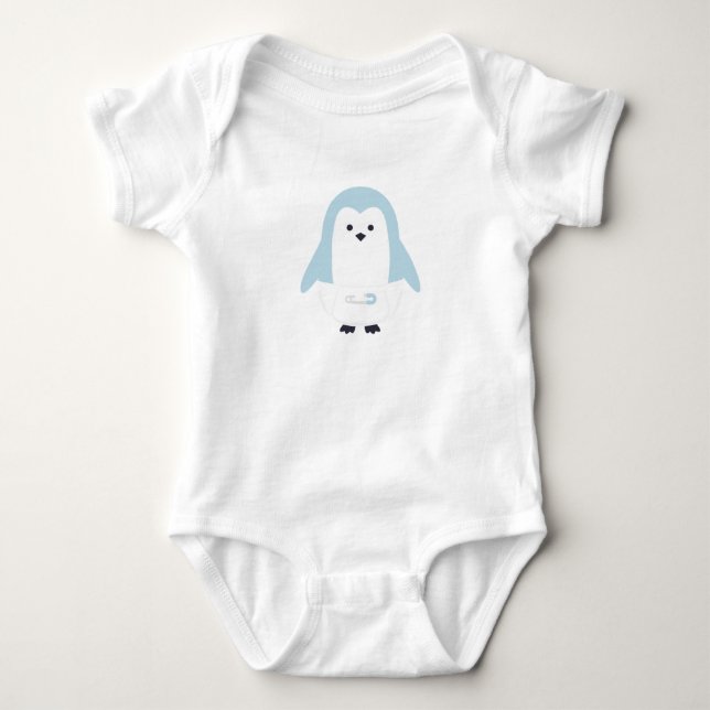 T-shirts Creeper Criança Pinguim Azul Bebê (Frente)