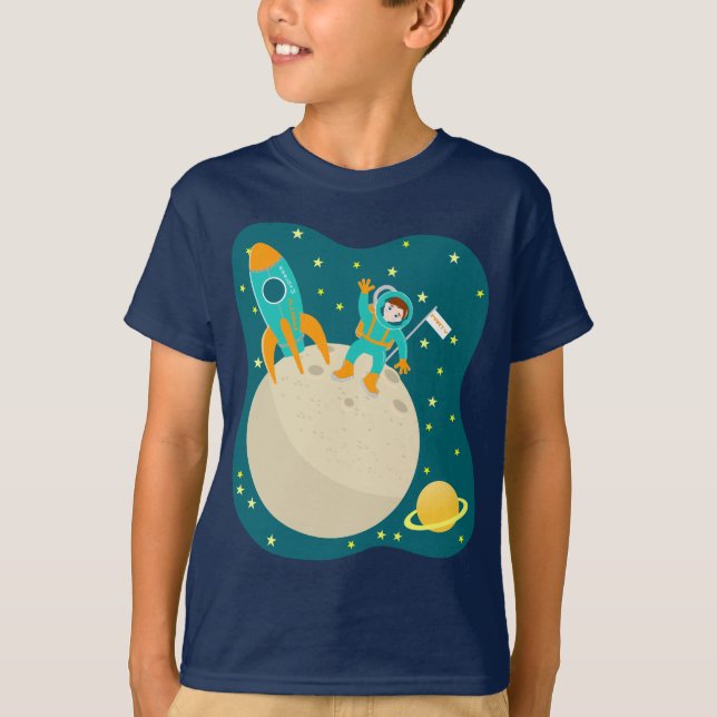 T-shirts Criança astronauta na festa de aniversário da lua (Frente)